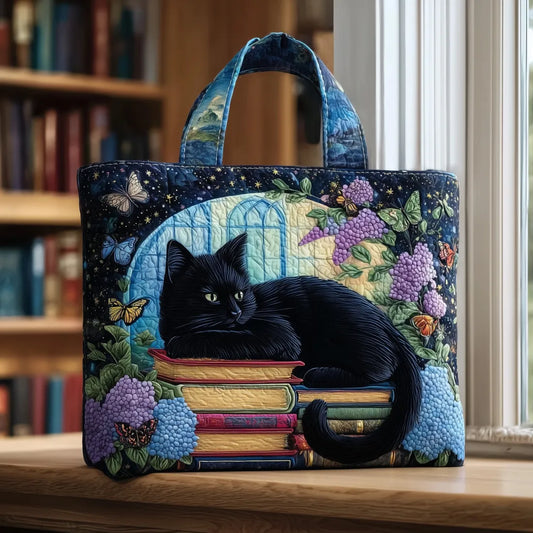 Quilted Tote Bag – Black Cat & Books