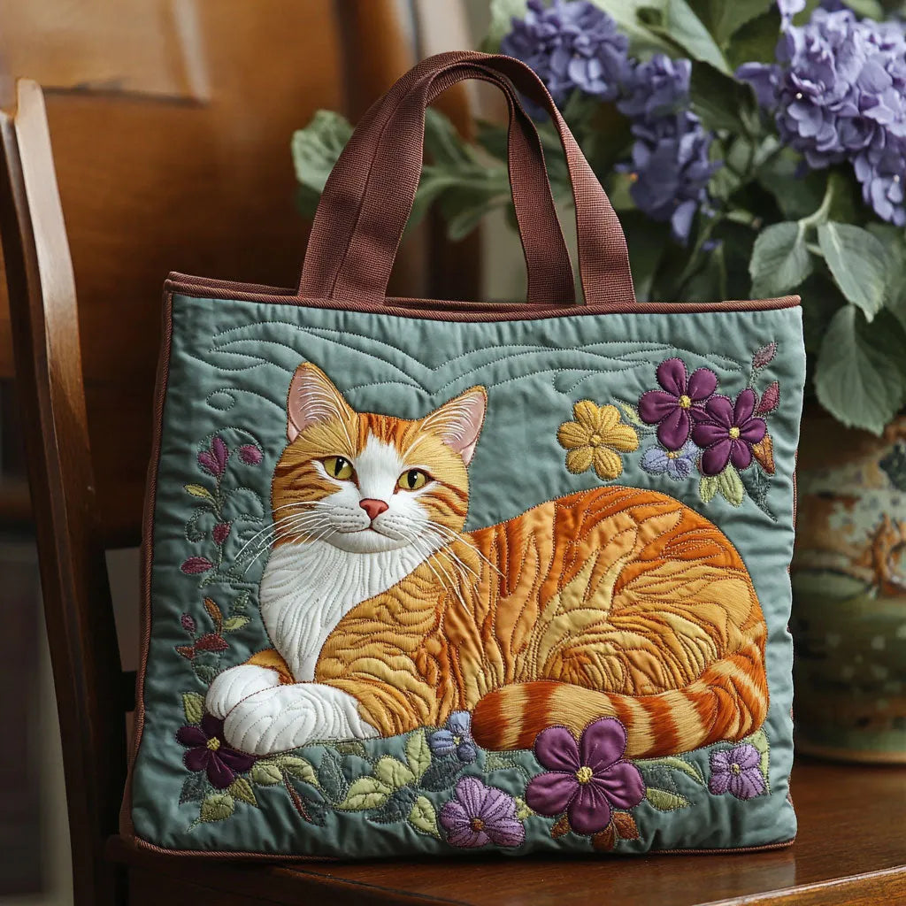Quilted Tote Bag – Ginger Cat & Blossoms