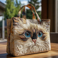 Quilted Tote Bag – White Cat with Blue Eyes
