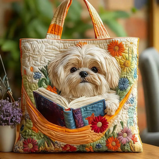Quilted Tote Bag – Shih Tzu & Books