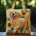 Quilted Tote Bag – Golden Retriever & Sunflowers