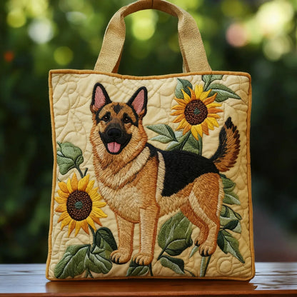 Quilted Tote Bag – German Shepherd & Sunflowers