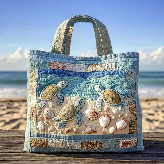 Quilted Tote Bag – Sea Turtle Shoreline