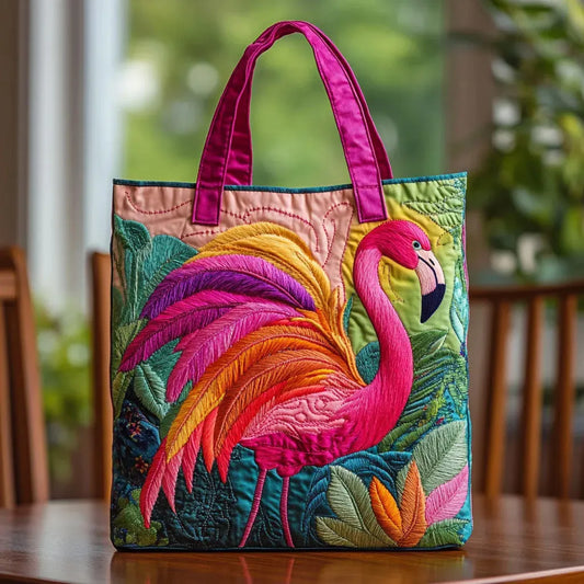 Quilted Tote Bag – Rainbow Flamingo