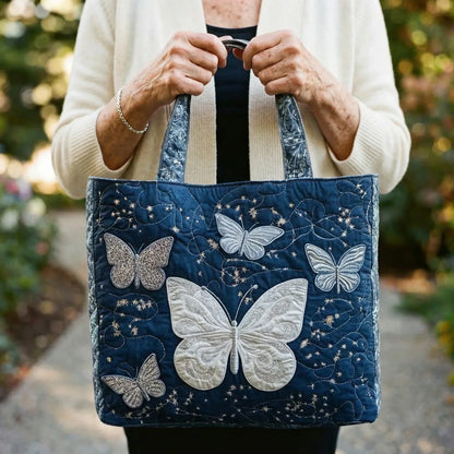Quilted Tote Bag – Silver Butterfly